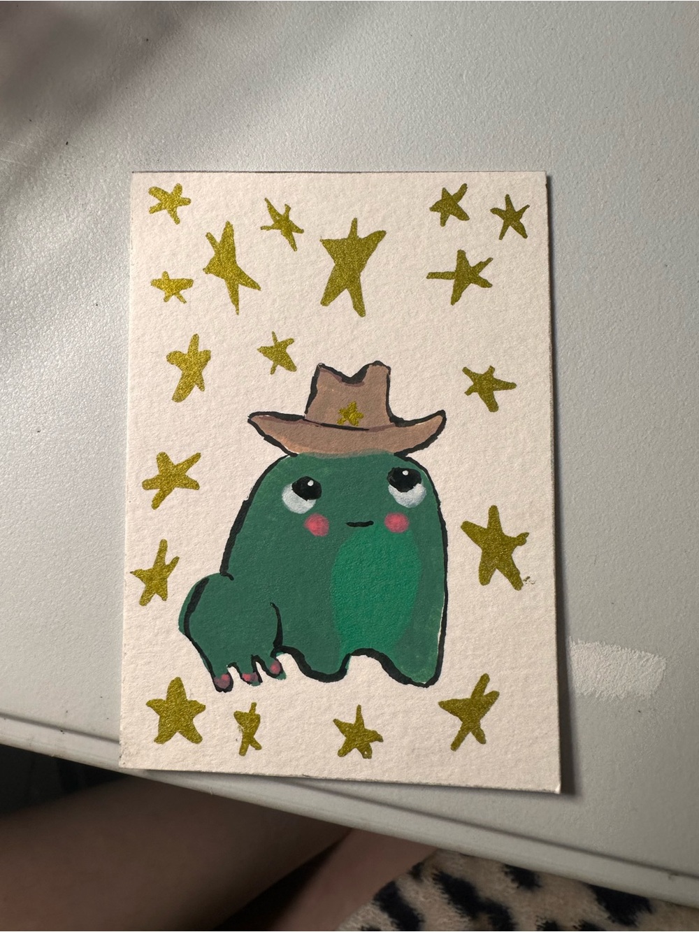 Green Frog Art Print with Cowboy Hat - Unbranded